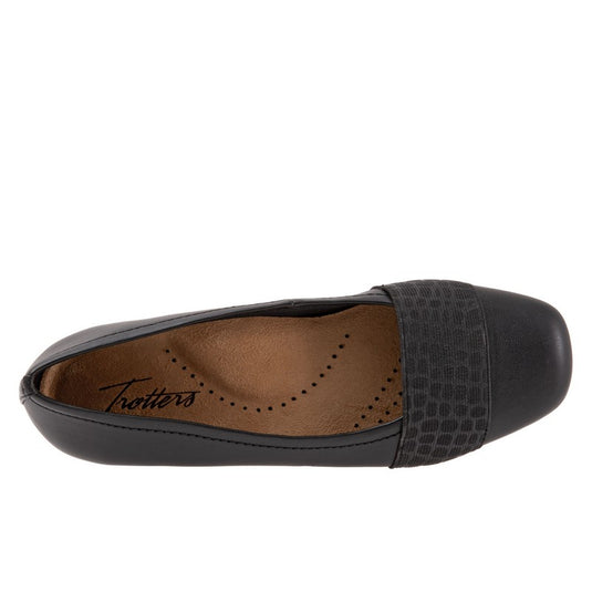 Trotters Women's Samantha Flat Black Croco Trotters Women's Samantha Flat Black Croco