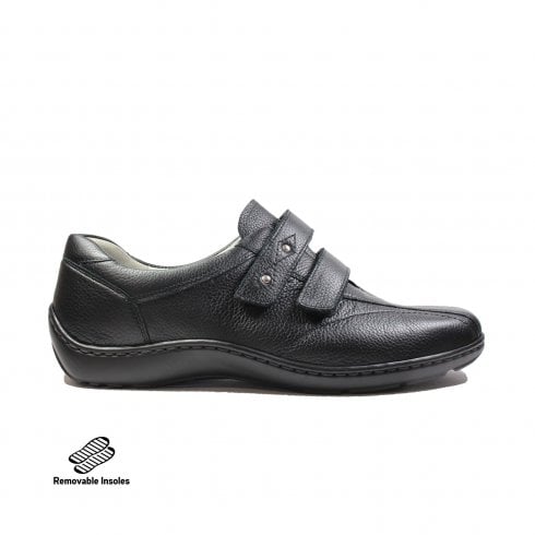 Women's Waldlaufer Henni Black Leather Nubuck Velcro Shoes Women's Waldlaufer Henni Black Leather Nubuck Velcro Shoes