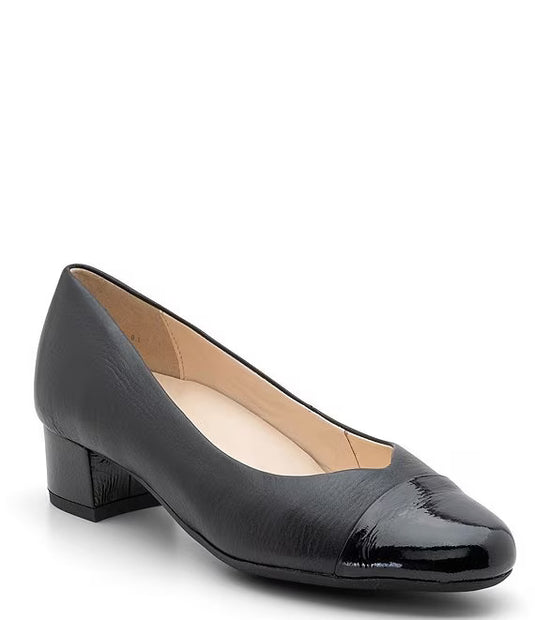 Ara Women's Nanette Leather Cap Toe Block Heel Pumps Black