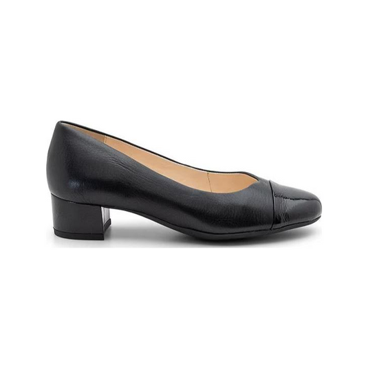 Ara Women's Nanette Leather Cap Toe Block Heel Pumps Black