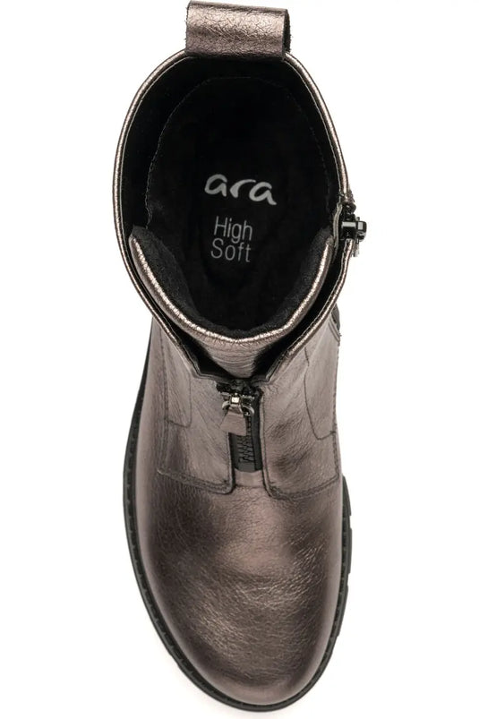 Ara Women's Deon| Dover Lug Sole Front & Inside Zip Boot Pewter