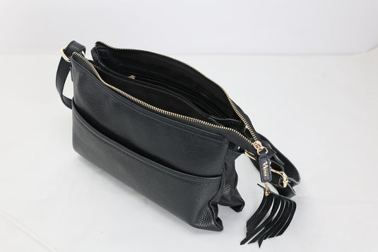 VA Smith Michelle Leather Cross Body Bag Black Leather