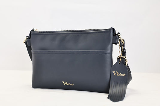 VA Smith Michelle Leather Cross Body Bag Black Smooth Leather