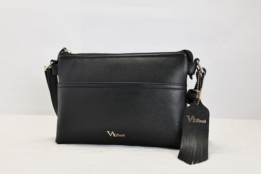 VA Smith Michelle Leather Cross Body Bag Black Textured Leather