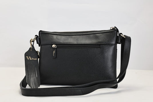 VA Smith Michelle Leather Cross Body Bag Black Textured Leather