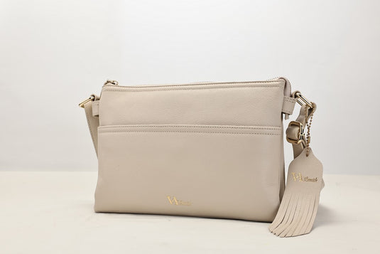 VA Smith Michelle Leather Cross Body Bag Beige