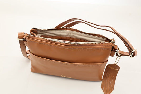 VA Smith Michelle Leather Cross Body Bag Tan Smooth Leather