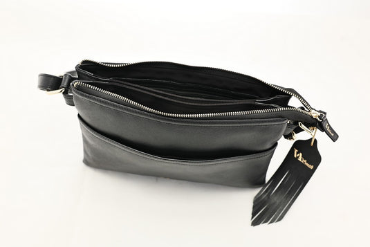 VA Smith Michelle Leather Cross Body Bag Black Textured Leather