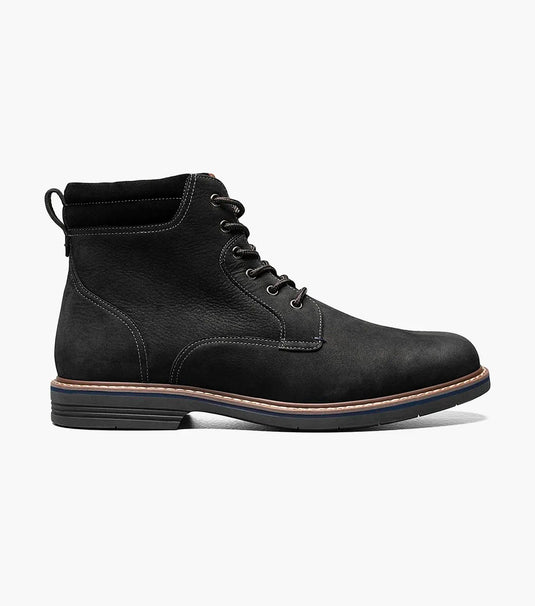 Florsheim Men's Norwalk Plain Toe Lace Up Boot Black Nubuck - Free Socks