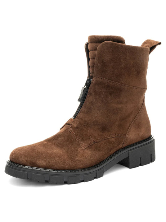 Ara Women's Deon| Dover Lug Sole Front & Inside Zip Boot Black Mocca-Suede