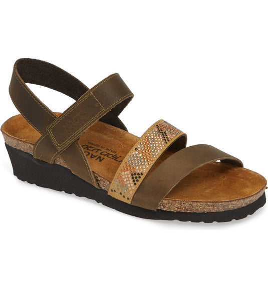 Naot Women's Gwyneth Sandals Vintage Pine Leather/Camel Combo