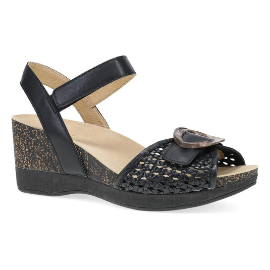 Dansko Women's Stella Wedge Sandal Black Woven