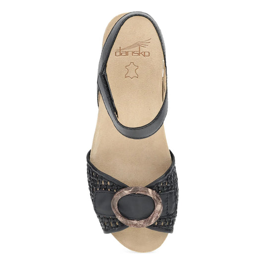 Dansko Women's Stella Wedge Sandal Black Woven