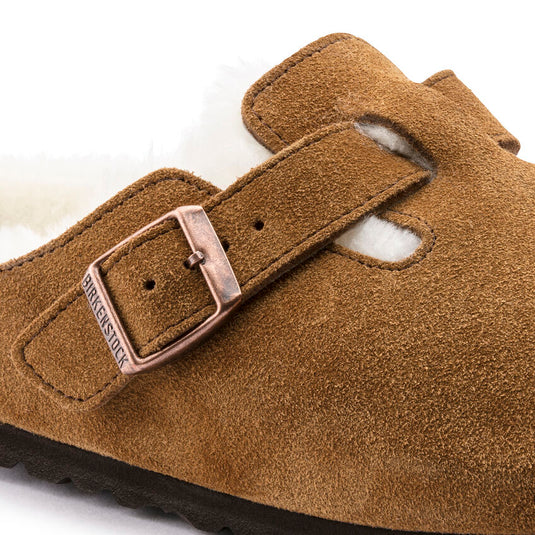 Birkenstock Sandals Boston Shearling Mink Suede Leather