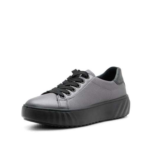 Ara Women's Mikky Platform Sneaker Anthracite Metallic with Black Calf