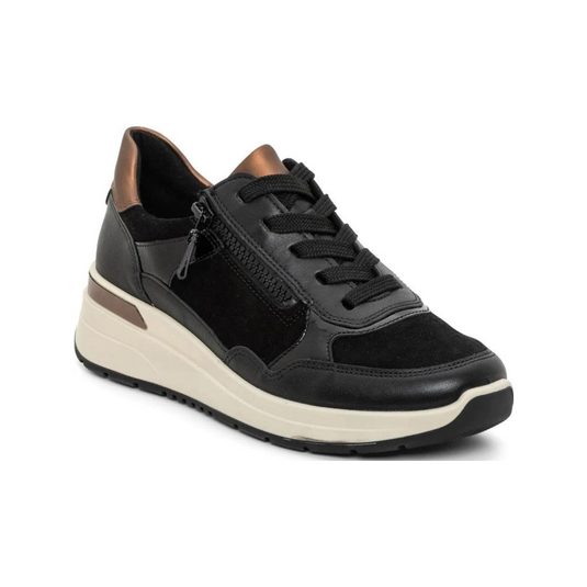 Ara Women's Gardenia Sneaker Black Calf Leather & Suede W/Bronze Metallic