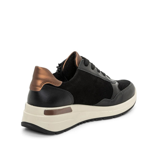 Ara Women's Gardenia Sneaker Black Calf Leather & Suede W/Bronze Metallic