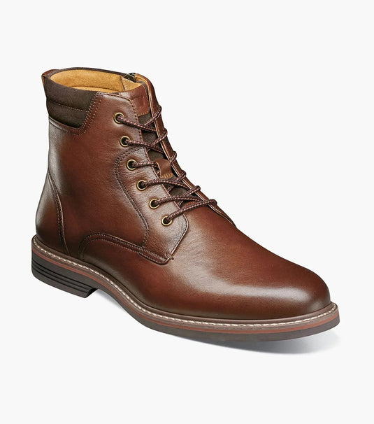 Florsheim Men's Norwalk Plain Toe Lace Up Boot Cognac Tumbled - Free Socks