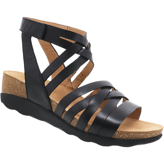 Dansko Women's Mirabella Cork Wedge Gladiator Sandals Black