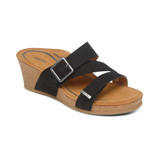 Aetrex Women's Kimmy Arch Support Wedge Sandal Black