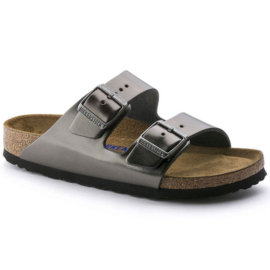 Birkenstock Sandals Arizona Soft Footbed Leather Metallic Anthracite