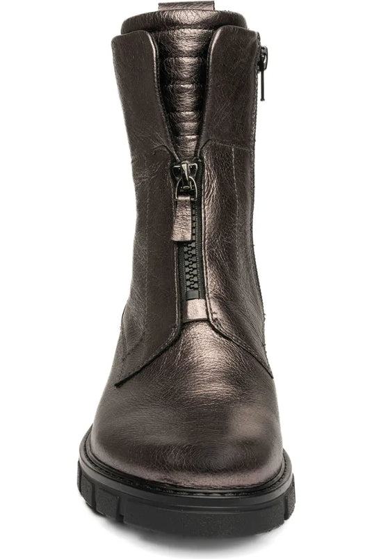 Ara Women's Deon| Dover Lug Sole Front & Inside Zip Boot Pewter