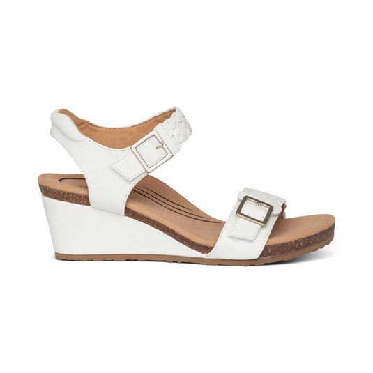 Aetrex Women's Grace Adjustable Woven Wedge White