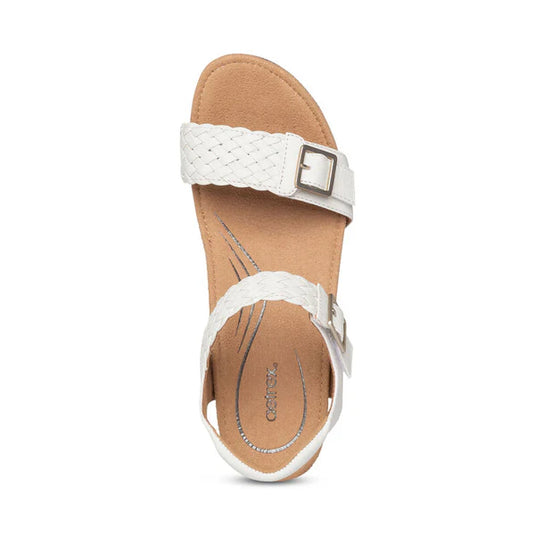 Aetrex Women's Grace Adjustable Woven Wedge White