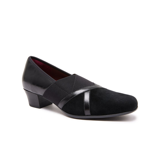 Asgi Women's Meryl Low Heel Black Leather Suede