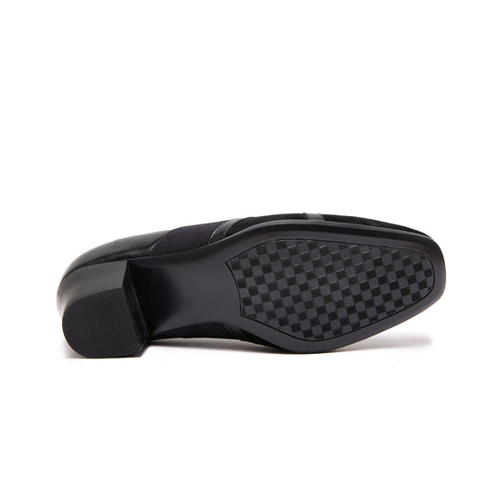 Asgi Women's Meryl Low Heel Black Leather Suede