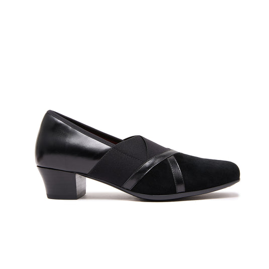Asgi Women's Meryl Low Heel Black Leather Suede