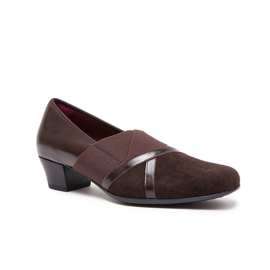 Asgi Women's Meryl Low Heel Dark Cafe Leather Suede