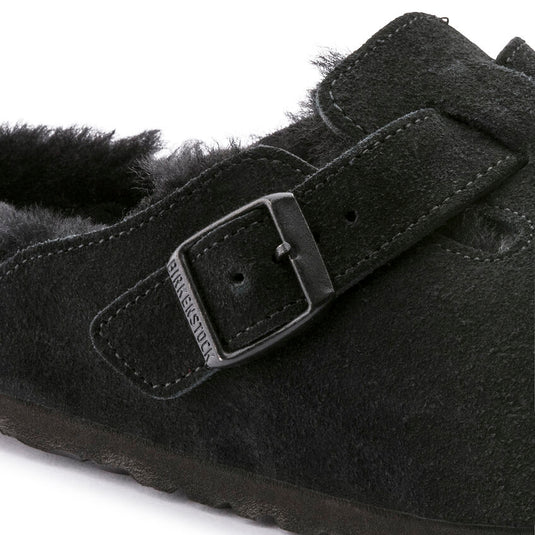 Birkenstock Sandals Boston Shearling Black Suede Leather