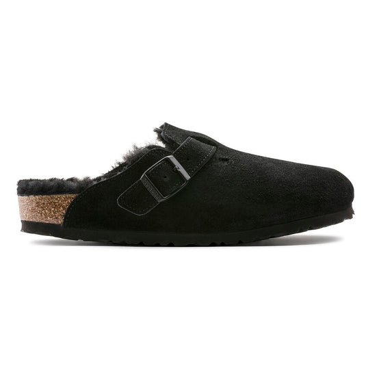 Birkenstock Sandals Boston Shearling Black Suede Leather