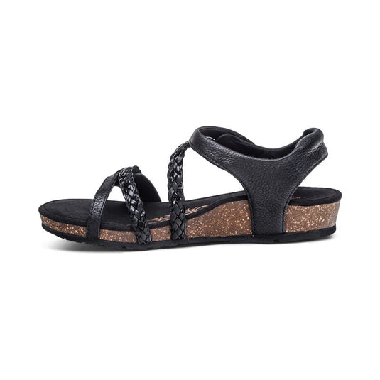 Aetrex Women's Jillian Braided Quarter Strap Sandal Black