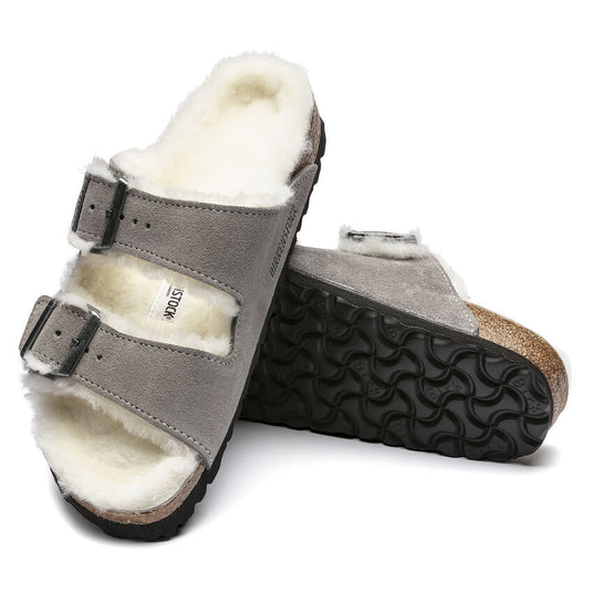 Birkenstock Sandals Arizona Shearling Stone Coin Suede Leather