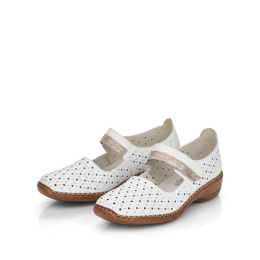 Rieker Women's Doris 41389-80 Closed Toe Sandal White Metallic