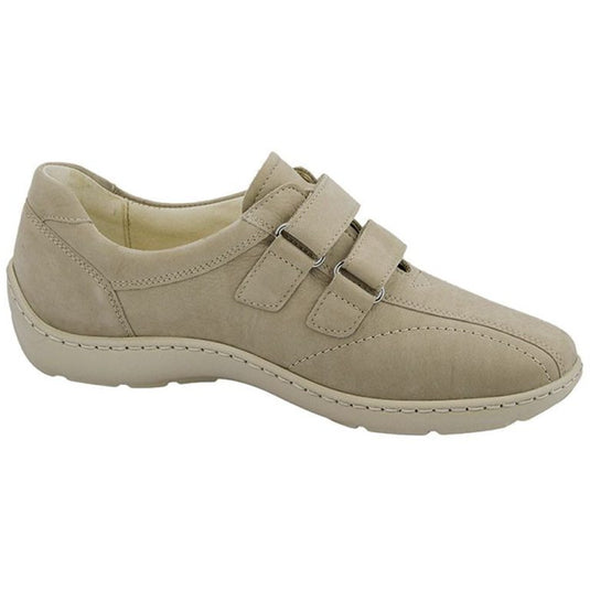 Women's Waldlaufer Henni Beige Leather Nubuck Velcro Shoes