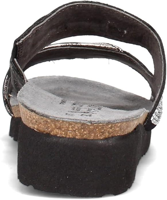 NAOT Women's Mila Sandal Black Micro W/Silver Rivets/Metallic Onyx Lthr