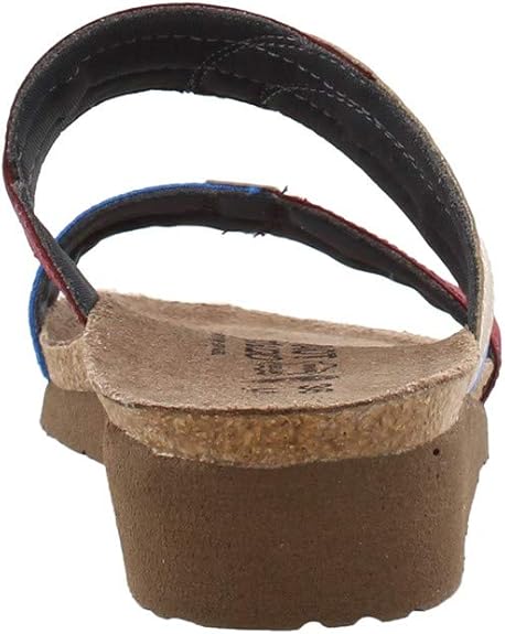 Naot Women's Frankie Slide Sandals Satin Gold Lthr/Royal Blue Stretch/Bordeaux Patina Elastic