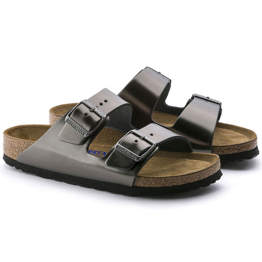 Birkenstock Sandals Arizona Soft Footbed Leather Metallic Anthracite