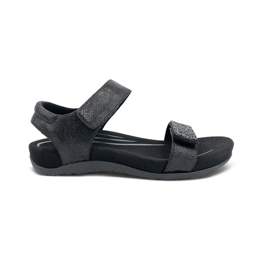Aetrex Women's Maria Studded Quarter Strap Sandal Black
