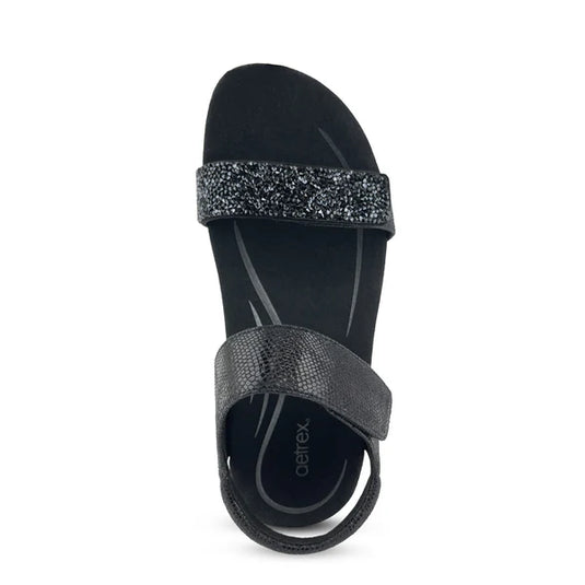 Aetrex Women's Maria Studded Quarter Strap Sandal Black