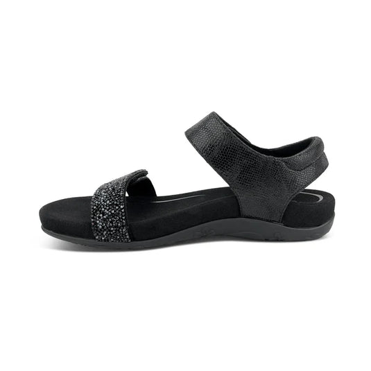 Aetrex Women's Maria Studded Quarter Strap Sandal Black