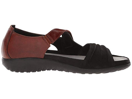 Naot Women's Papaki Sandals Black Velvet/Cinnamon Leather