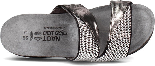 NAOT Women's Mila Sandal Black Micro W/Silver Rivets/Metallic Onyx Lthr