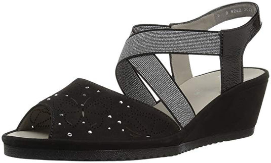 Ara Women's Celia Wedge Sandals Black Nubuck