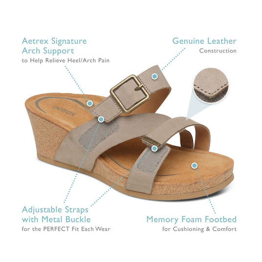 Aetrex Women's Kimmy Arch Support Wedge Sandal Taupe