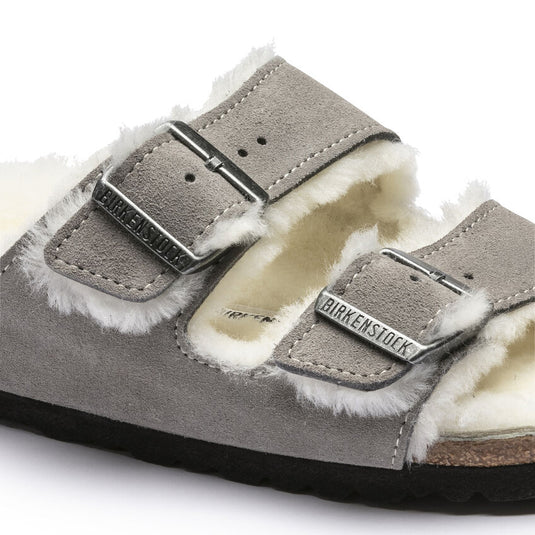 Birkenstock Sandals Arizona Shearling Stone Coin Suede Leather