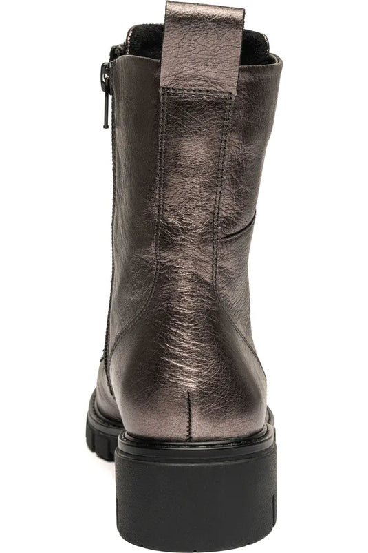 Ara Women's Deon| Dover Lug Sole Front & Inside Zip Boot Pewter